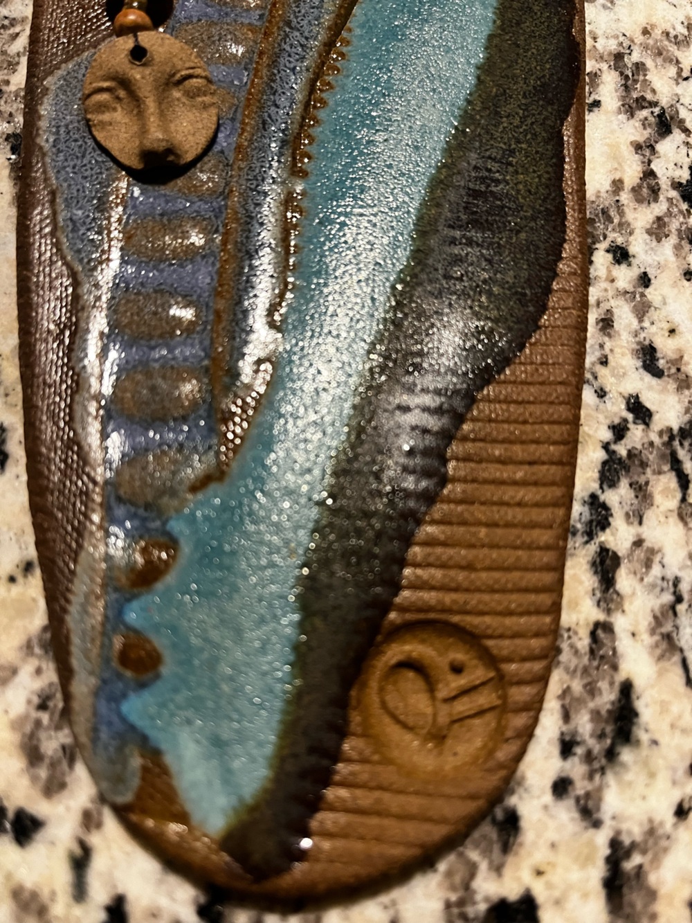 Handcrafted Wall Art Bead Face Pottery Clay Native American Style Artist Stamped - Picture 8 of 10